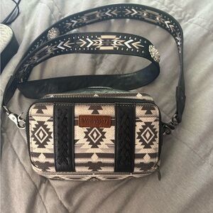 Wrangler Black and Cream Geometric Crossbody Bag